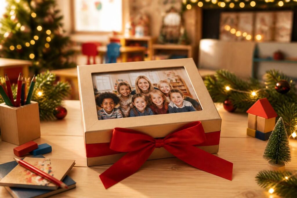 offrez un cadeau personnalisé unique pour la maîtresse ou l'atsem à noël ou pour la fin d'année scolaire, avec une photo pour un souvenir inoubliable.