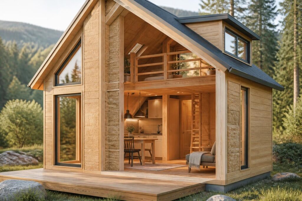 découvrez notre chalet en bois de 20m2, avec options d'étage, mezzanine et isolation pour un espace habitable confortable et optimisé.