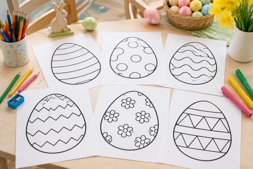 téléchargez gratuitement des œufs de pâques à colorier pour la maternelle : modèles amusants et pdf à imprimer pour les enfants.