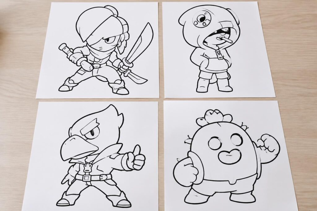 téléchargez et imprimez des coloriages brawl stars de kenji, léon, corbac et spike pour donner vie à vos personnages préférés.