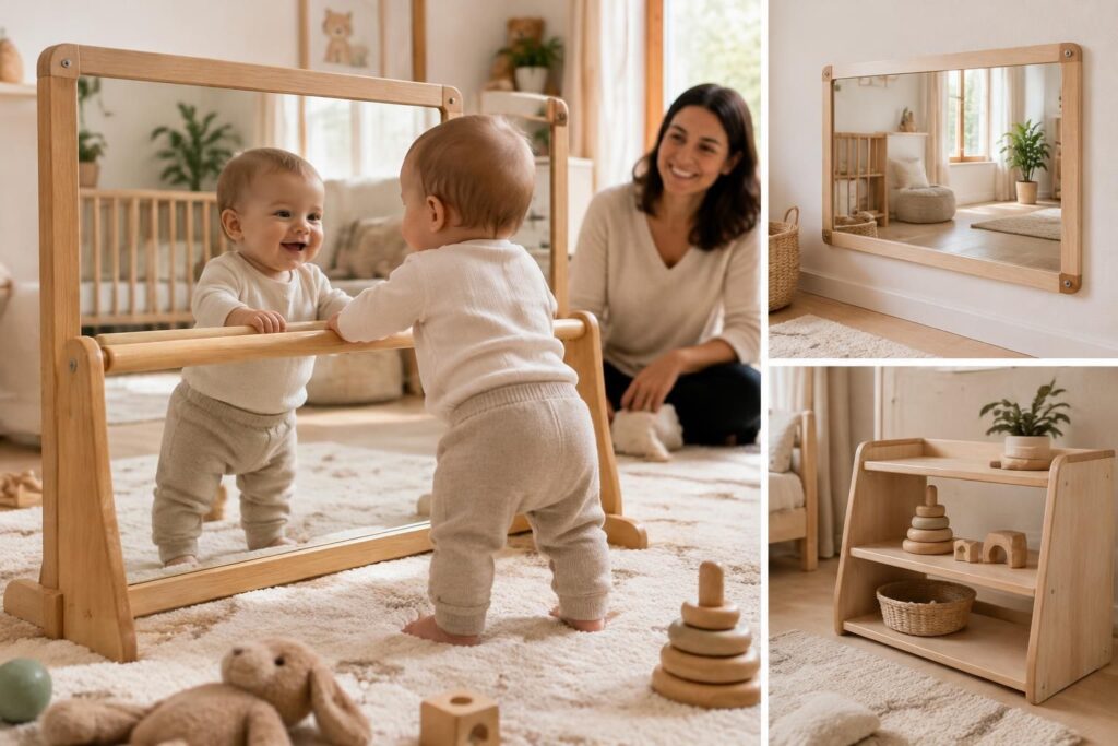découvrez comment choisir un miroir montessori pour bébé : modèles avec barre, miroirs sur pied et alternatives ikea pour aménager un espace d’éveil adapté.